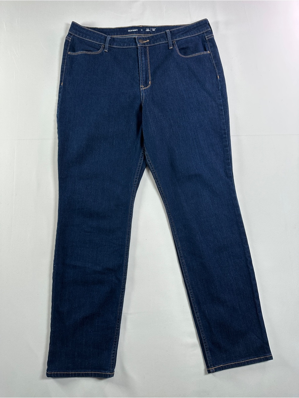 Old Navy High Waisted Straight Leg Jeans Dark Indigo Wash Size 16